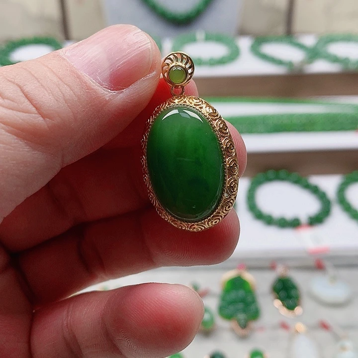 颈饰银S925镀金镶嵌和田玉