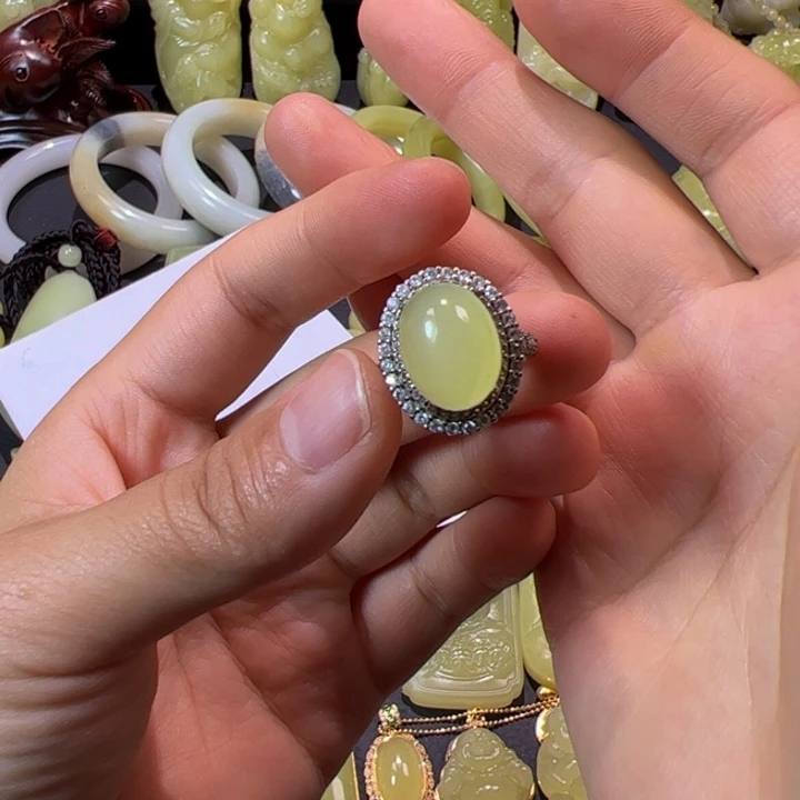 和田玉（黄玉）银S925镶嵌颈饰