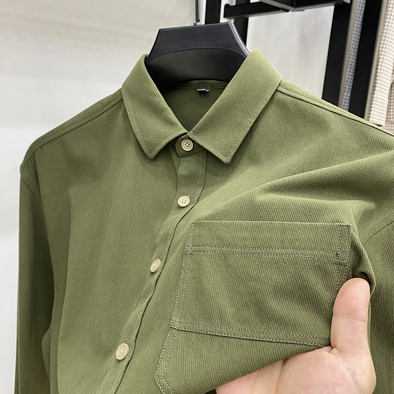 John Bunni高端100%纯棉长袖衬衫男士秋季新款真口袋休闲百搭衬衣