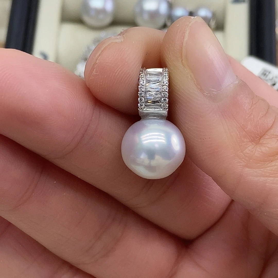 银S925镶嵌海水珍珠吊坠(不含链)