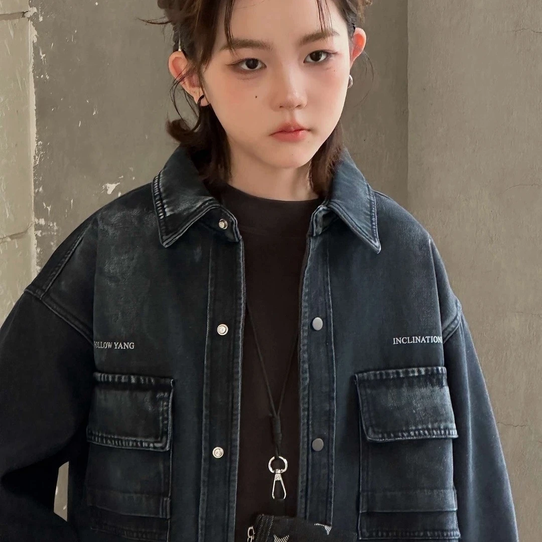 D3-1。68110加绒牛仔衬衫外套保暖冬季童装