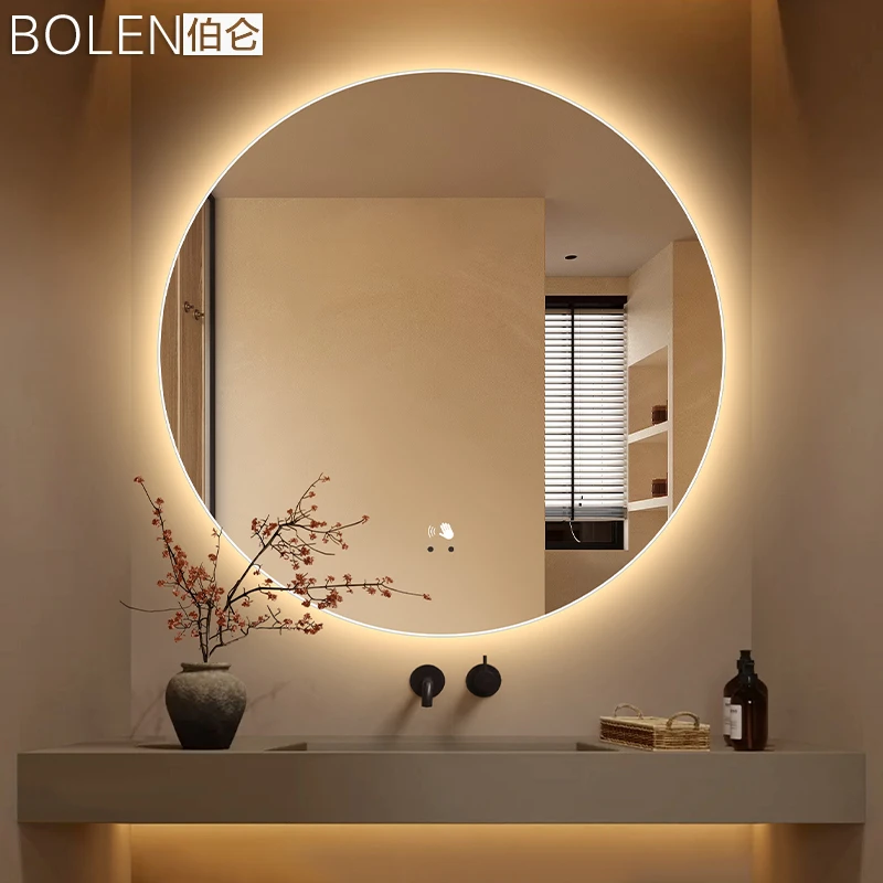 BOLEN圆形卫生间LED灯镜壁挂卫浴洗手台厕所洗脸镜子悬挂墙浴室镜