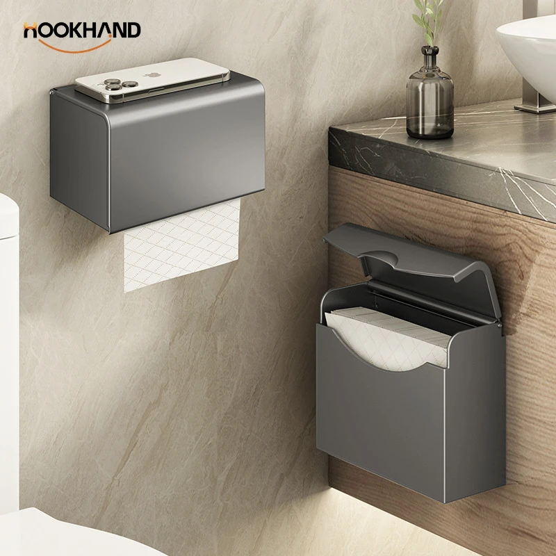 枪灰卫生间纸巾盒收纳架子擦手纸盒壁挂式厕所免打孔厕纸盒