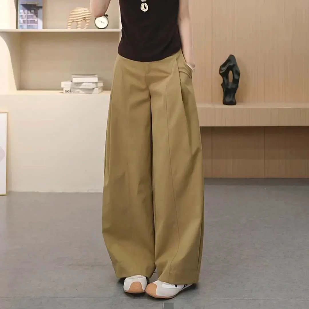 贝斯裤~潮流侧压褶阔腿裤~秋季新款宽松阔腿裤时尚女裤子