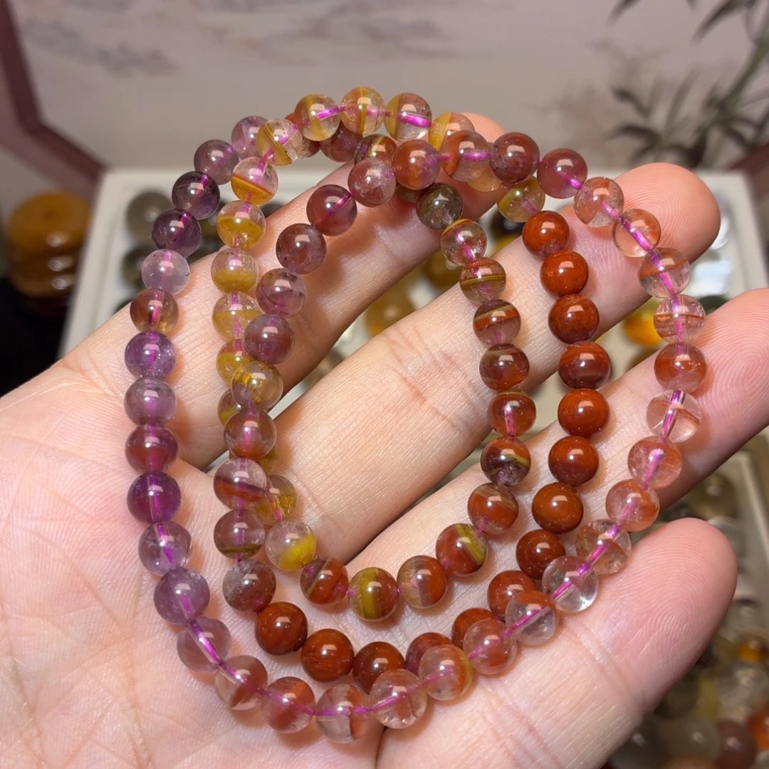 水晶未镶嵌手串6mm+极光多宝三圈多样性发货