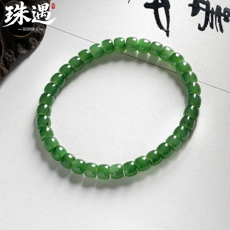 俄罗斯碧玉阳绿老型珠卡6mm女款手串