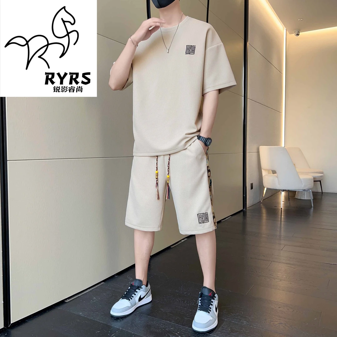 锐影睿尚运动套装2025新款夏季男士大码短袖短裤冰丝重磅休闲一套