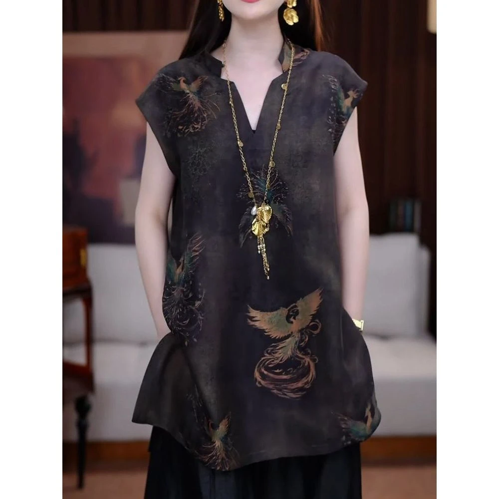 国风高级感高档超仙显瘦印花短袖衬衫女2026夏季新款百搭通勤衬衣