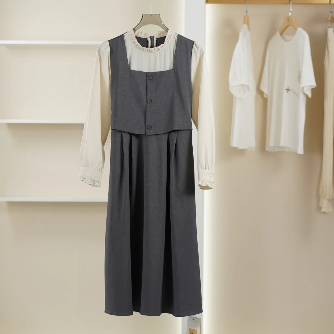 麦迪尚品 5041330法式复古假两件连衣裙女春季新款品牌撤柜 A4组