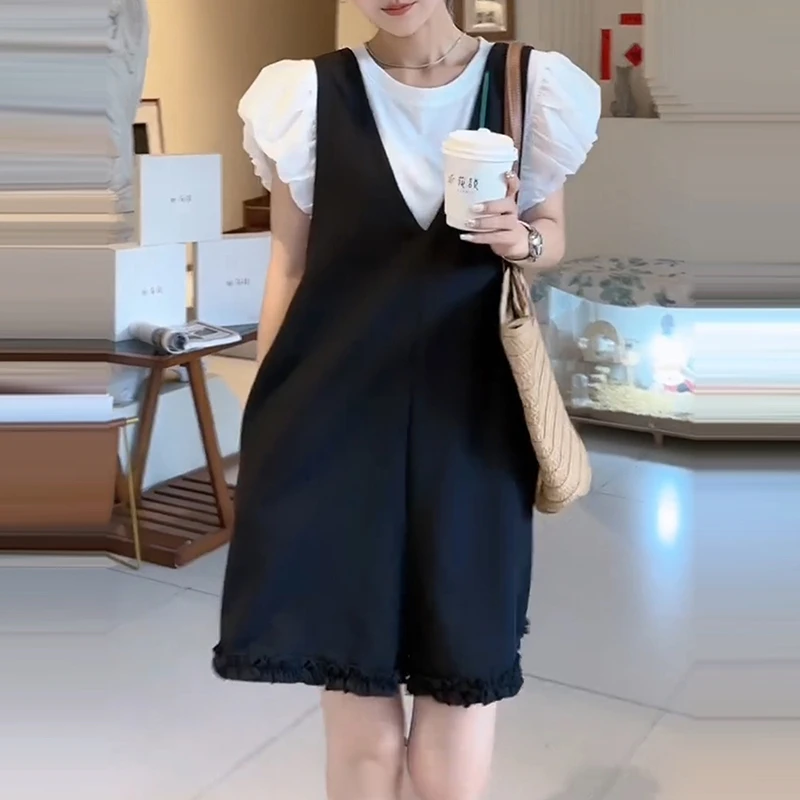 韩版洋气高级感休闲裤子夏季新款宽松背带裤简约时尚设计感短裤女