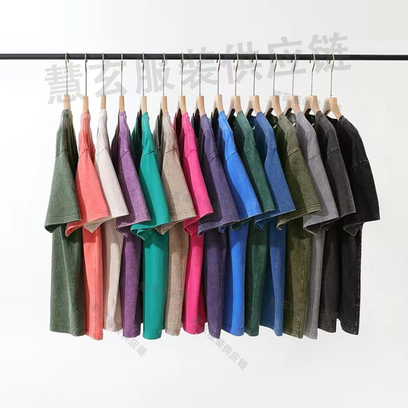 【水洗短袖】2025新款230g水洗做旧炒雪花纯棉短袖 欧美风潮流半袖