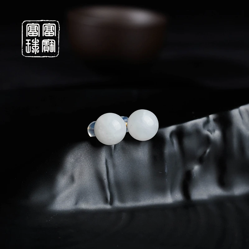 【白凝】富富珠宝 和田玉18k金百搭耳钉（天然珠宝多样性发）