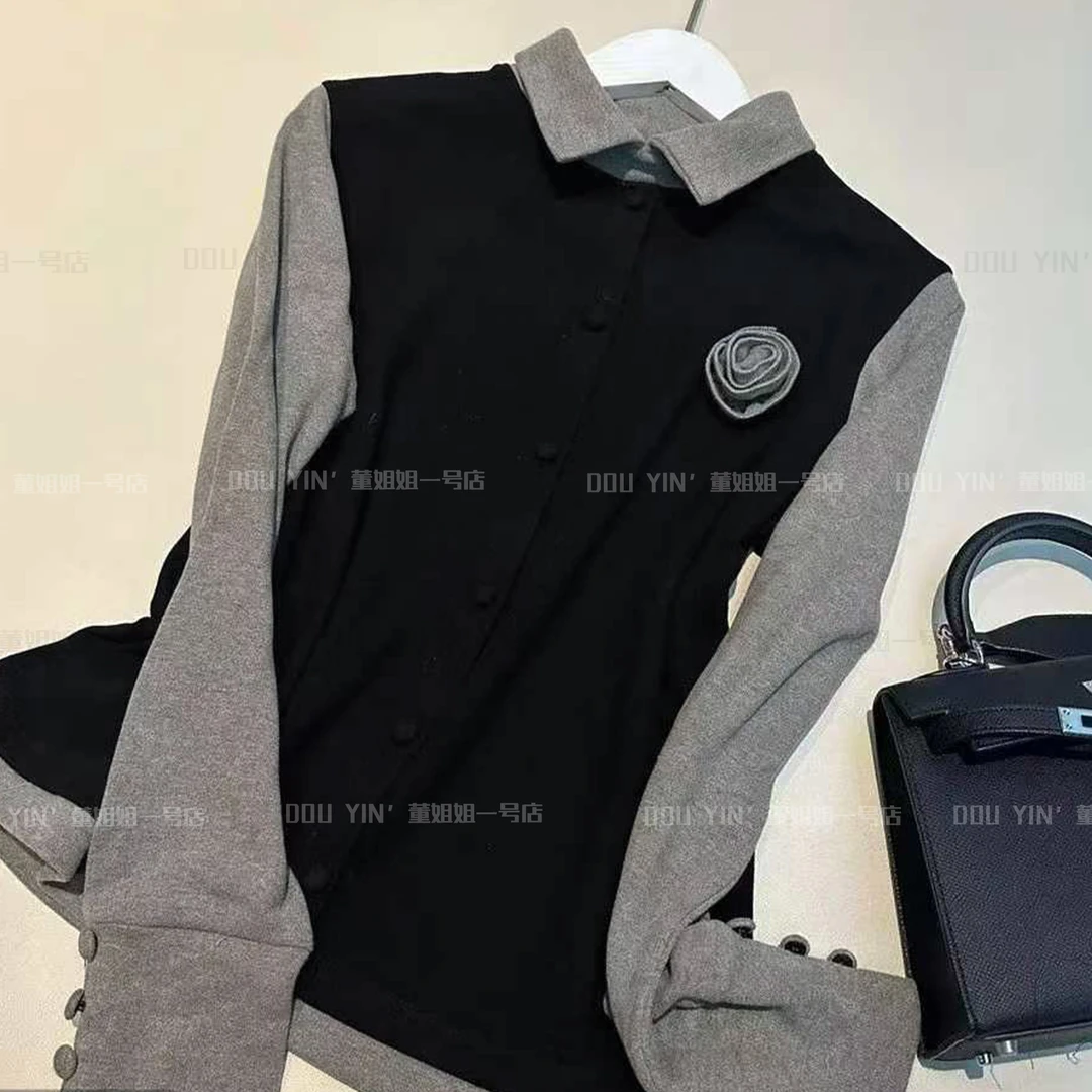 5568时尚气质拼色保暖假两件小衫