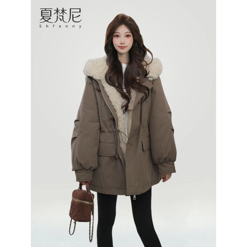 夏梵尼冬日精灵冬季韩版毛毛收腰外套休闲时尚网红爆款宽松派克服