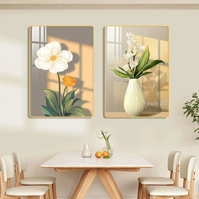 现代简约餐厅装饰画小清新花卉饭厅餐桌挂画温馨高级感双联装饰画
