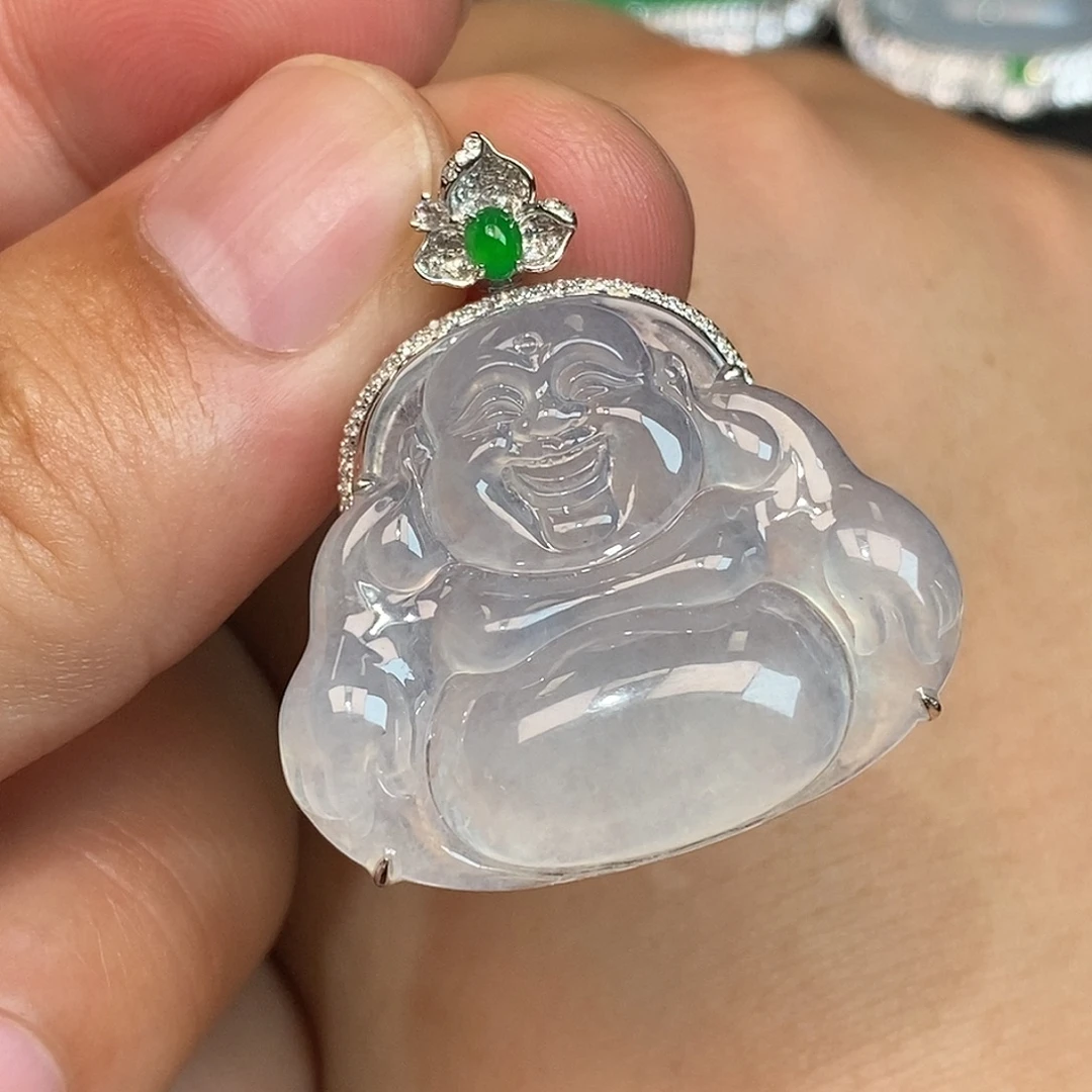 翡翠18K金镶嵌颈饰佛公