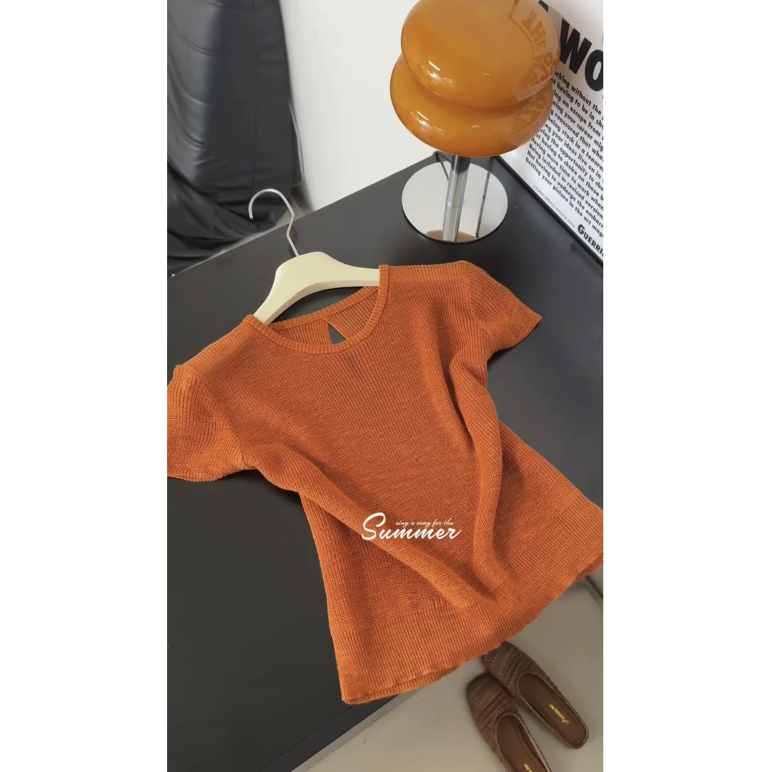 韩系减龄森系短袖T恤女夏季新款休闲简约百搭洋气圆领针织上衣