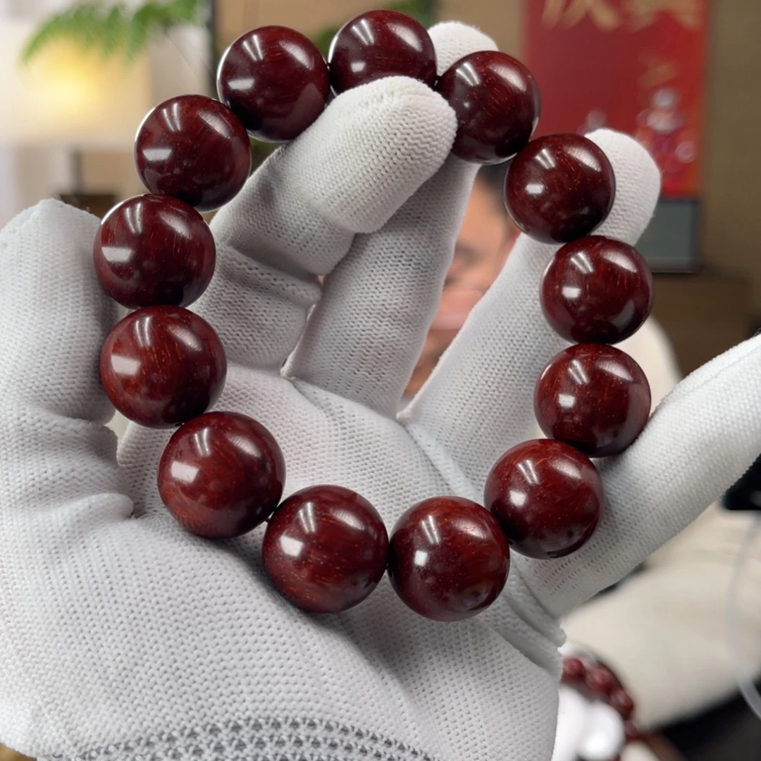 小叶紫檀手串/手链18mm红泥 无胶无蜡