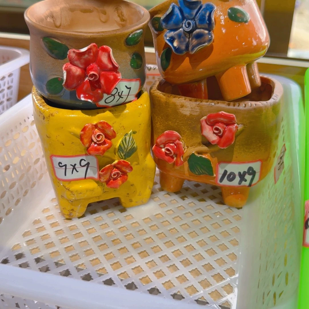 紫砂花盆粗陶精雕