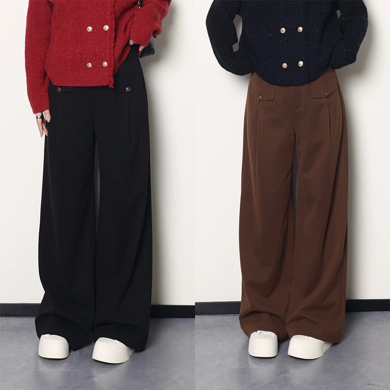 QC李潇洒【秋意榛巧】微胖大码女秋冬百搭显瘦复古休闲裤 ZY409F21