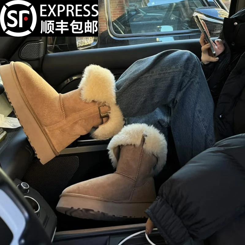 桑坡正品厚底中筒雪地靴女2025秋冬季加绒加厚零下抗寒保暖棉鞋潮