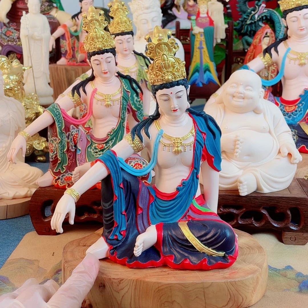三***猪石材自在观音摆件