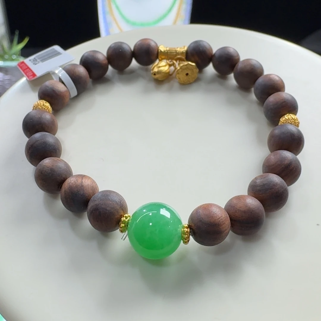 翡翠未镶嵌手链冰胶正阳绿单珠10.9mm