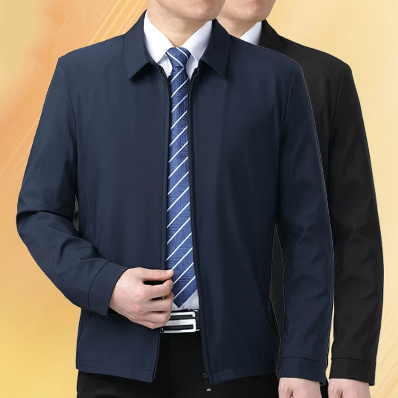春季新款男士宽松休闲翻领夹克中老年春秋款高档商务百搭外套褂子