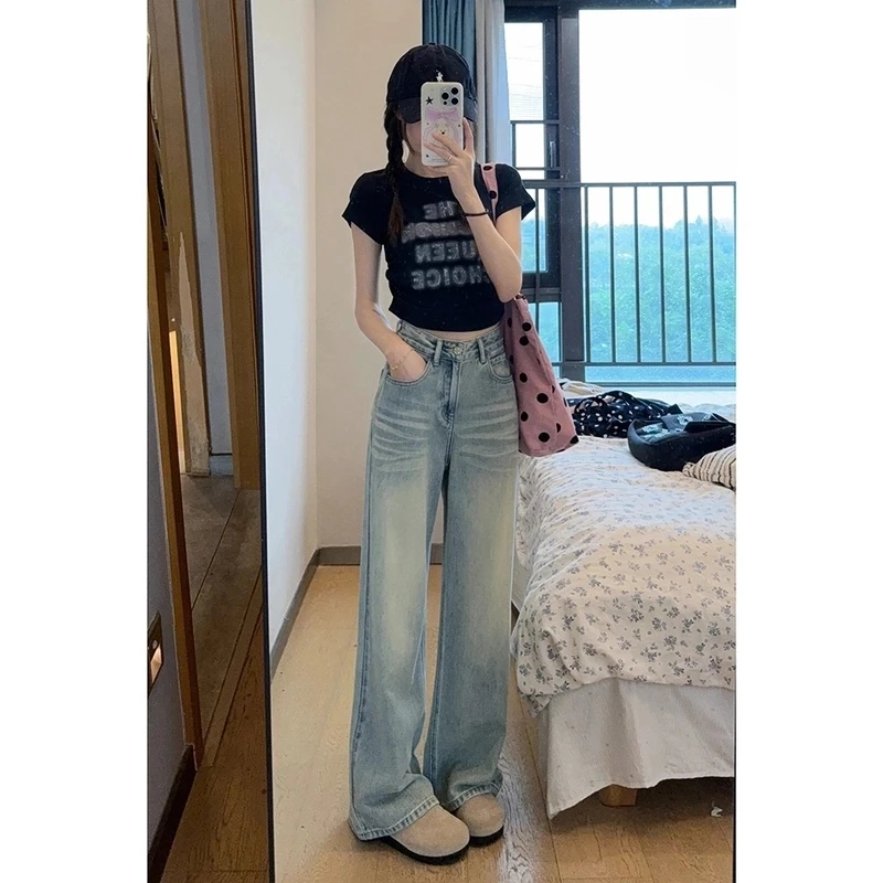 敏姐【高质量运费险】2025夏季复古牛仔裤女宽松显瘦百搭时尚显瘦