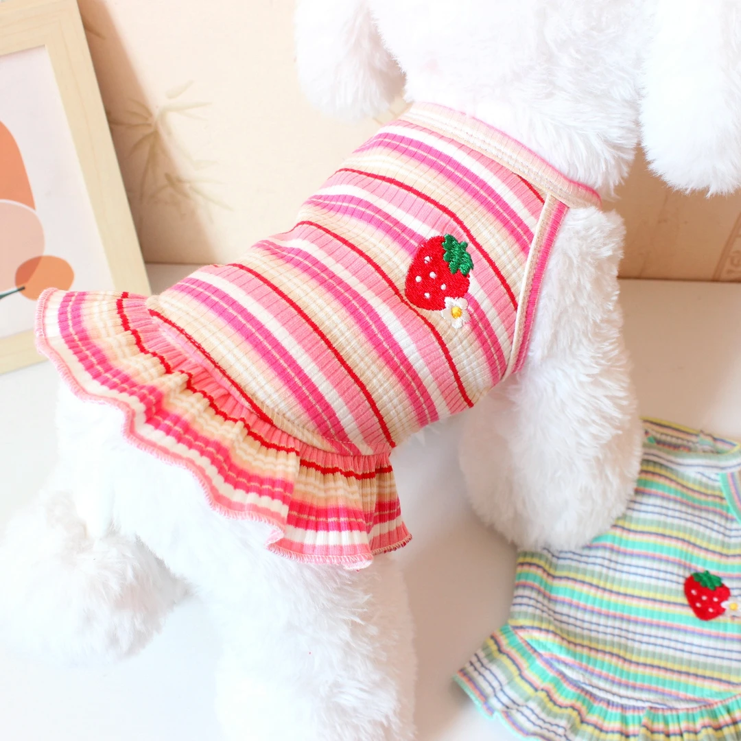 宠物狗狗猫咪衣服公主草莓裙小型犬比熊泰迪背心裙春夏季薄款衣服