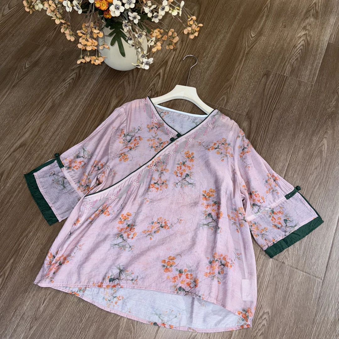 [‌‌‌‌‌新荷]Z622复古宽松显瘦上衣夏季新中式新款休闲短袖时尚