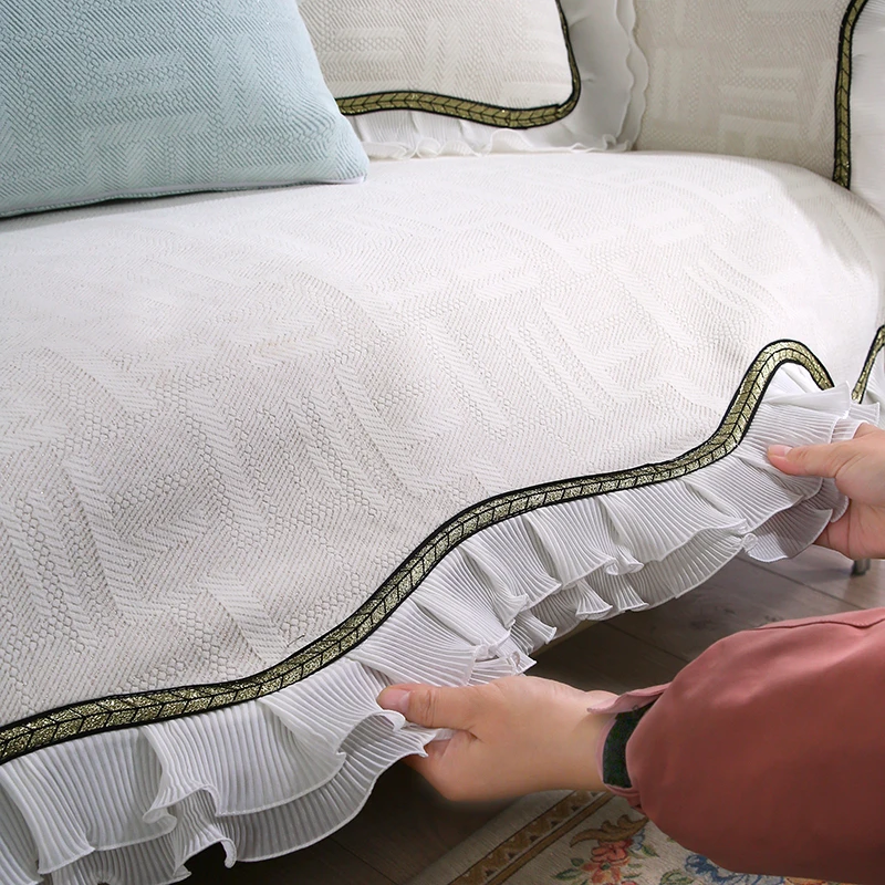 2025新款沙发垫雪尼尔轻奢简约防滑高级感坐垫直排裙边靠背巾沐然