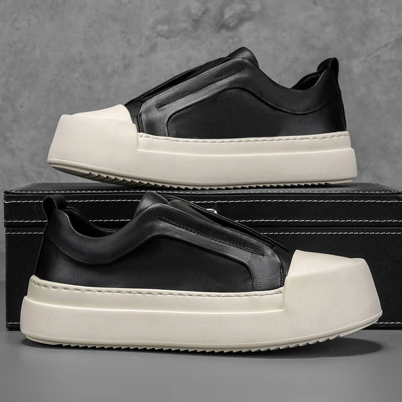 简约设计手工潮鞋厚底擦色复古英伦风时尚板鞋增高轻便透气面包鞋