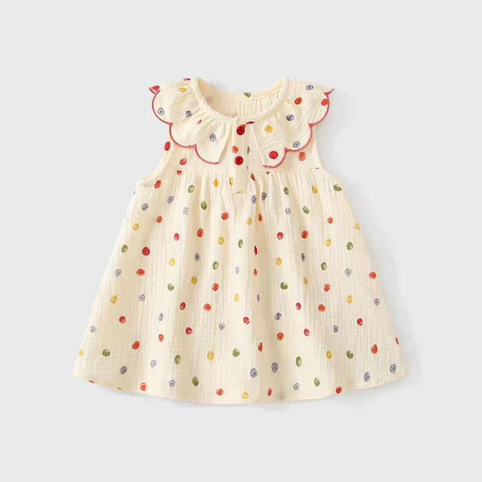 宝宝夏季连衣裙甜美波点儿童裙子女孩夏装薄款透气无袖纱布裙女童