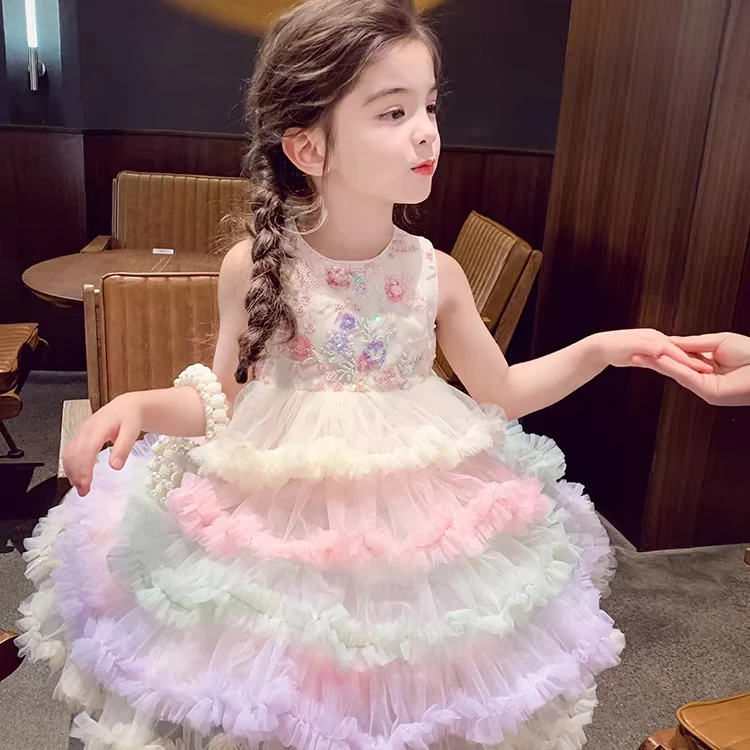 女童公主裙女孩蛋糕裙夏装2025新款无袖背心裙洋气儿童网纱连衣裙