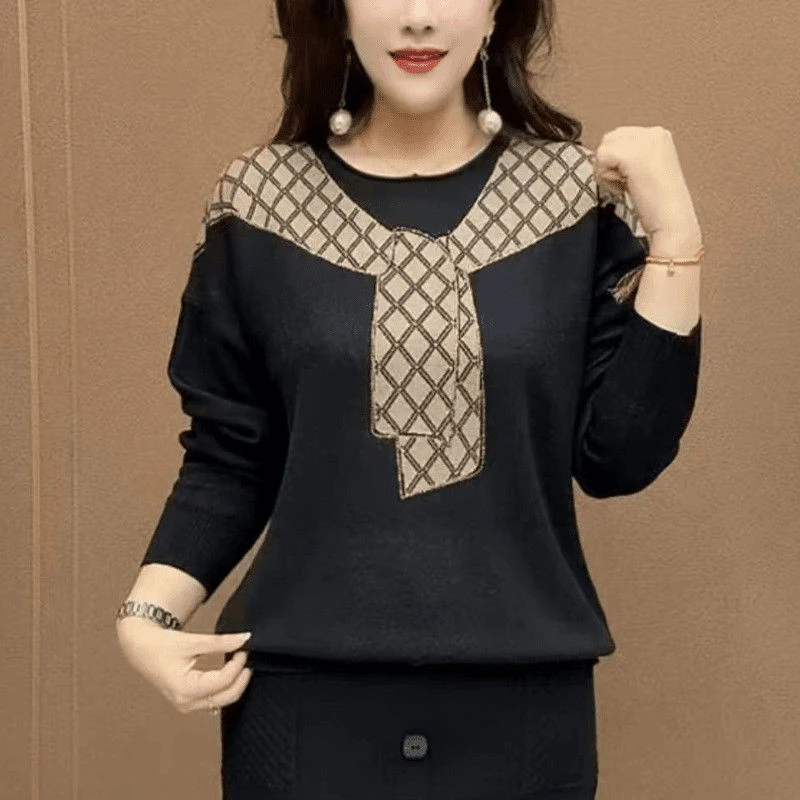 圆领针织衫妈妈毛衣秋冬季中年新款宽松减龄长袖打底上衣遮肉小衫