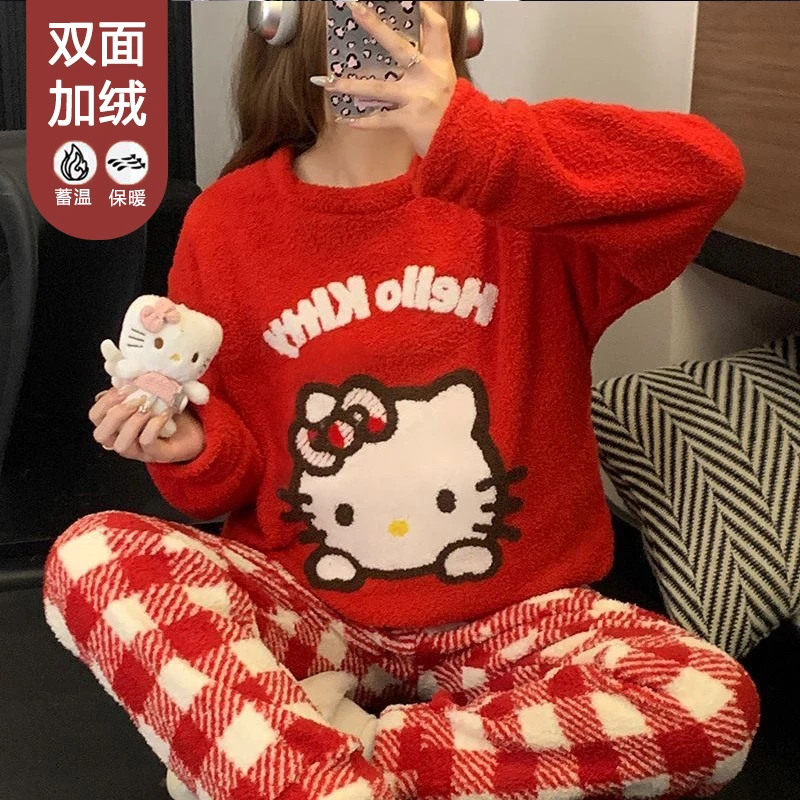 【星】冬季加厚套头毛绒可爱睡衣女可外穿家居服套装1002