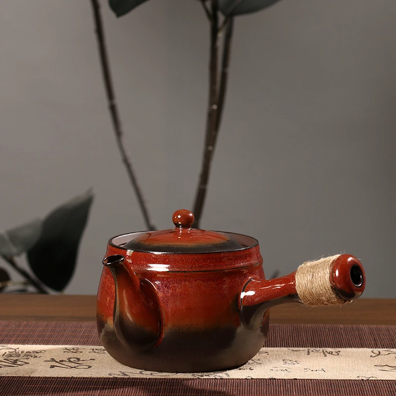 潮州窑变大口煮茶壶大容量1000ml大口煮茶壶手工煮水壶