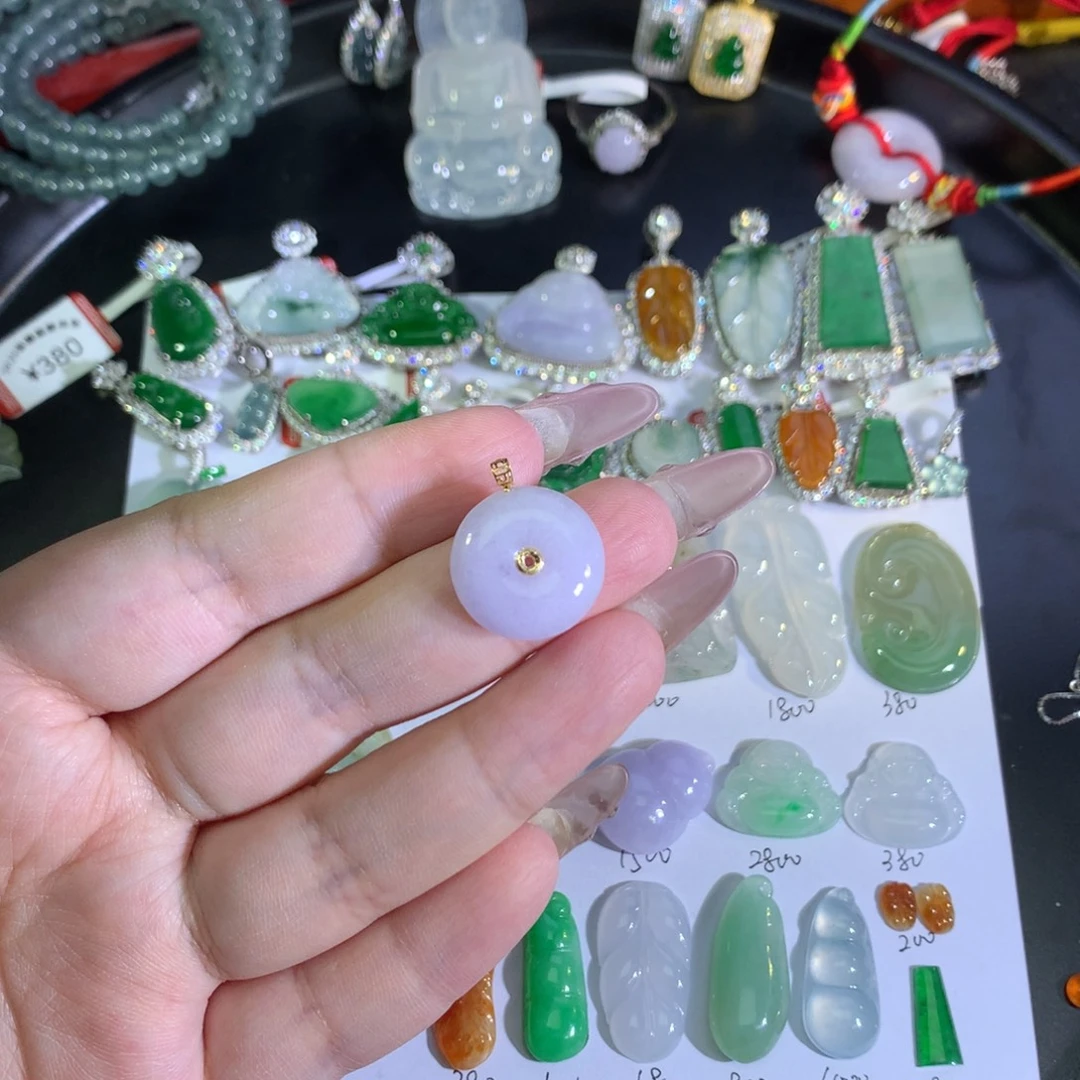 翡翠18K金镶嵌吊坠(不含链)紫平安扣