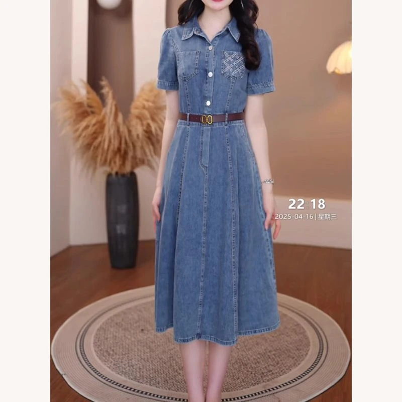 新款夏季牛仔短袖2025连衣裙气质时尚减龄收腰显瘦裙子