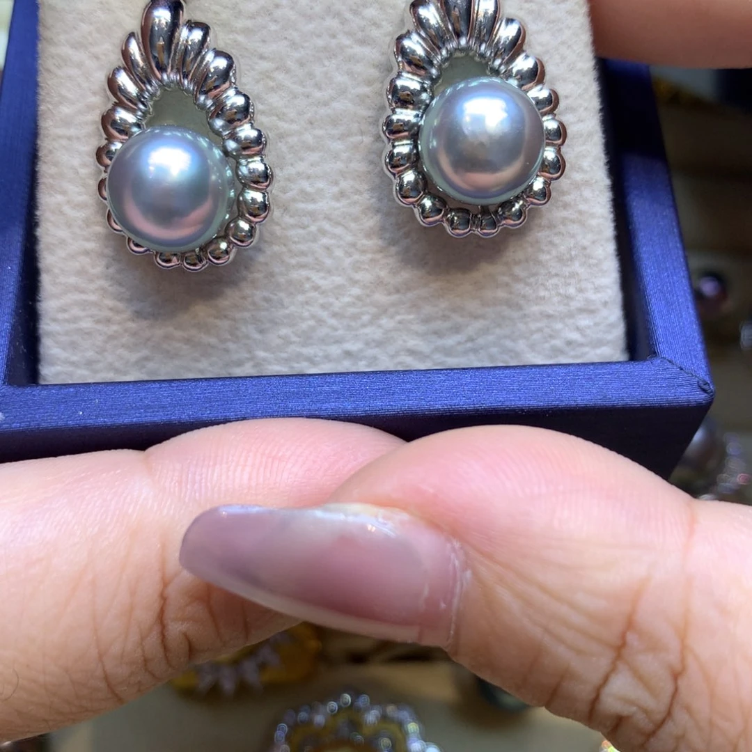 银S925镶嵌耳饰海水珍珠