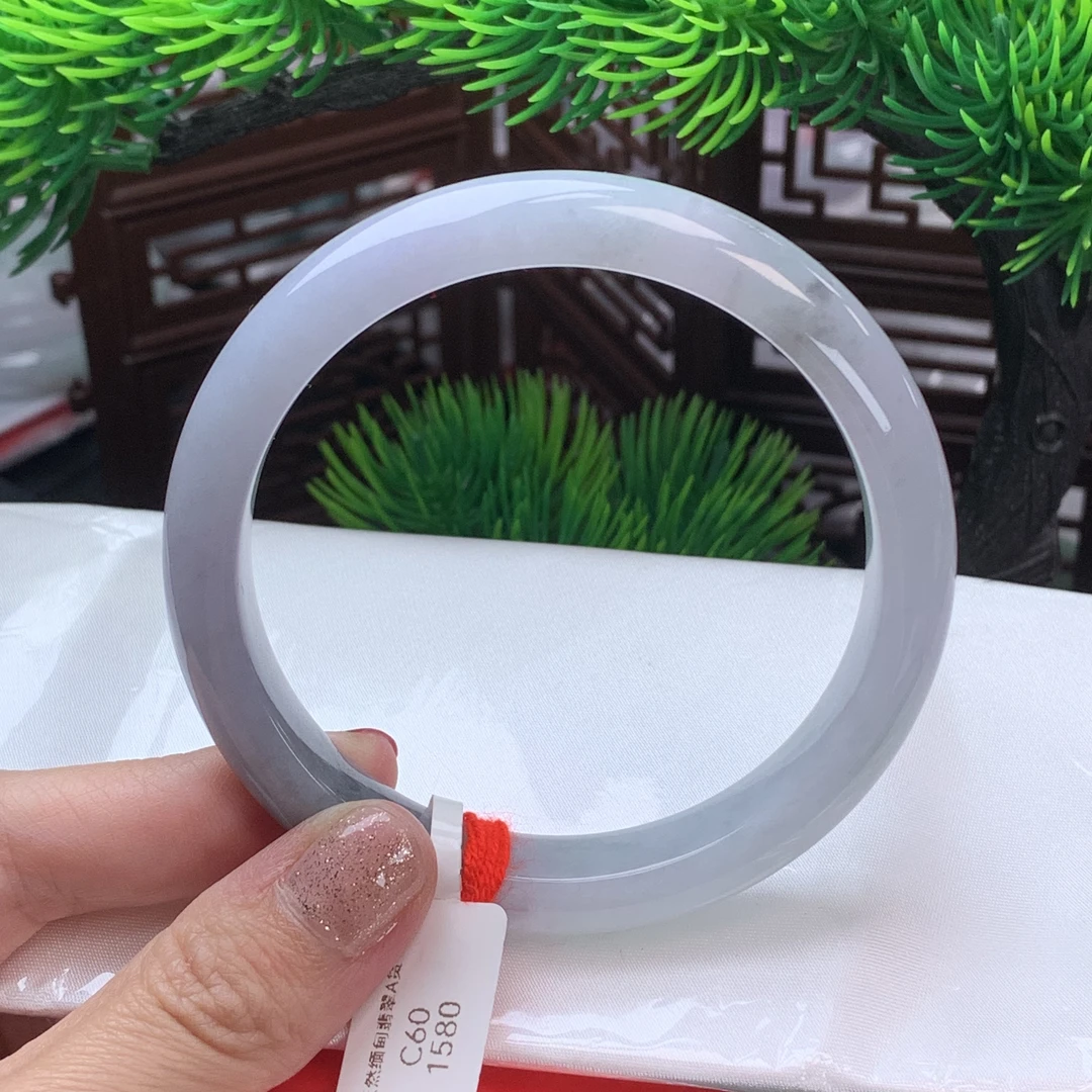 天然缅甸翡翠A货手镯60圈口冰透紫乌鸡正圈
