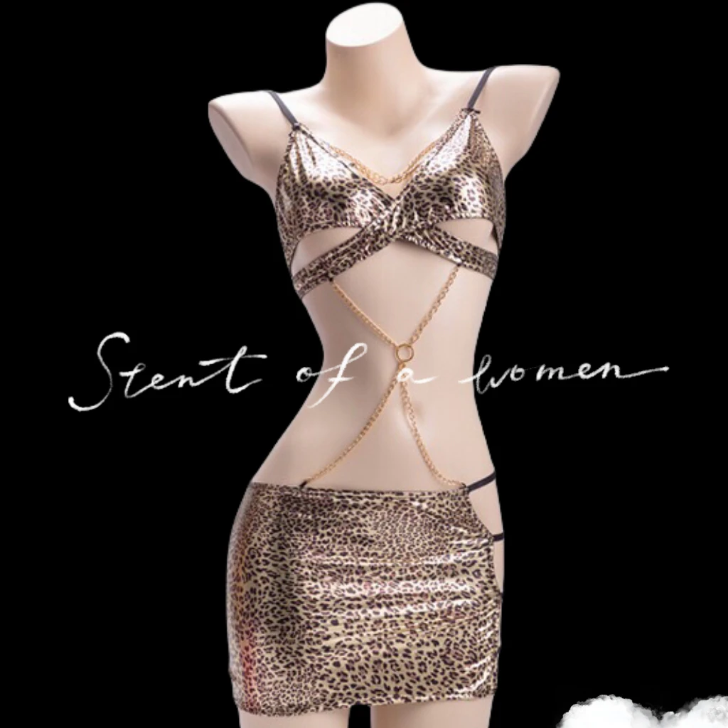 高透帝政风深v短裙空挡性感连衣裙车展约会睡裙豹纹吊带