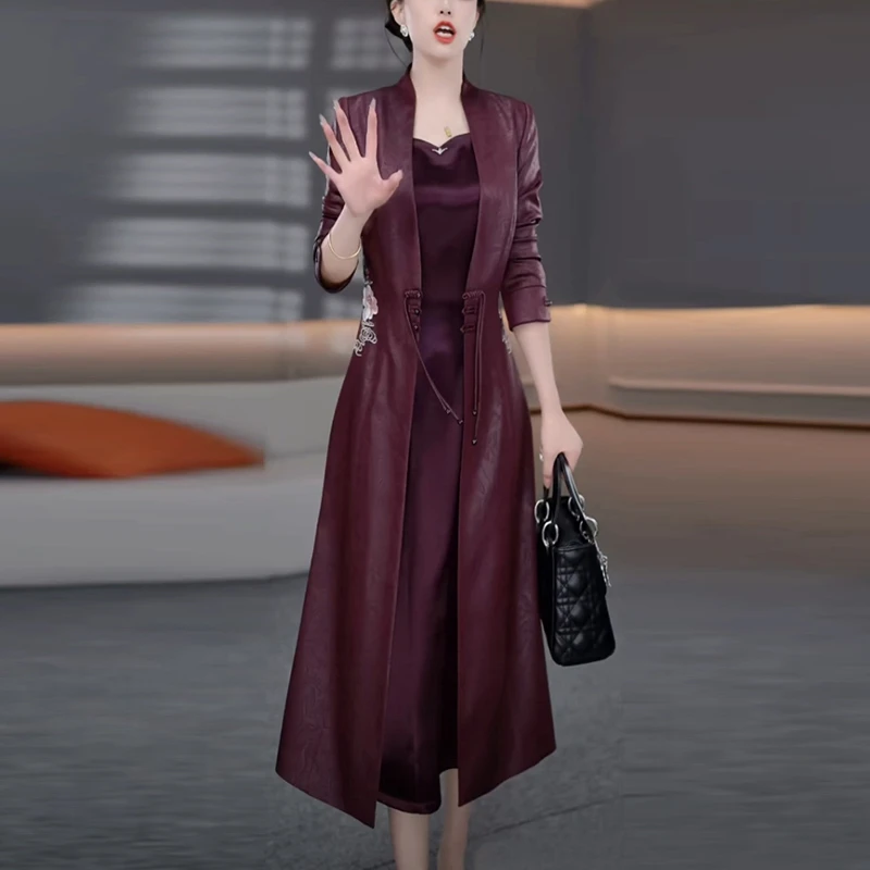 琉璃精纺新中式风衣套装裙2025秋季新款国风显瘦气质两件套连衣裙