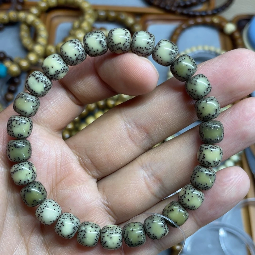 星月菩提手串9*8石玉料绿幽灵糯冰侧留白