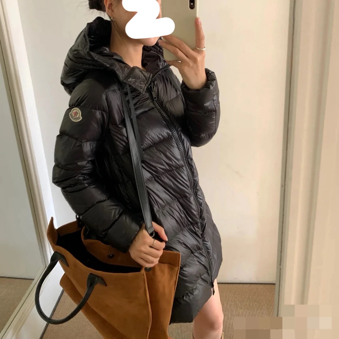 99新 MONCLER 000927 Moncler 黑色Suyen中长款尼龙羽绒服 2码
