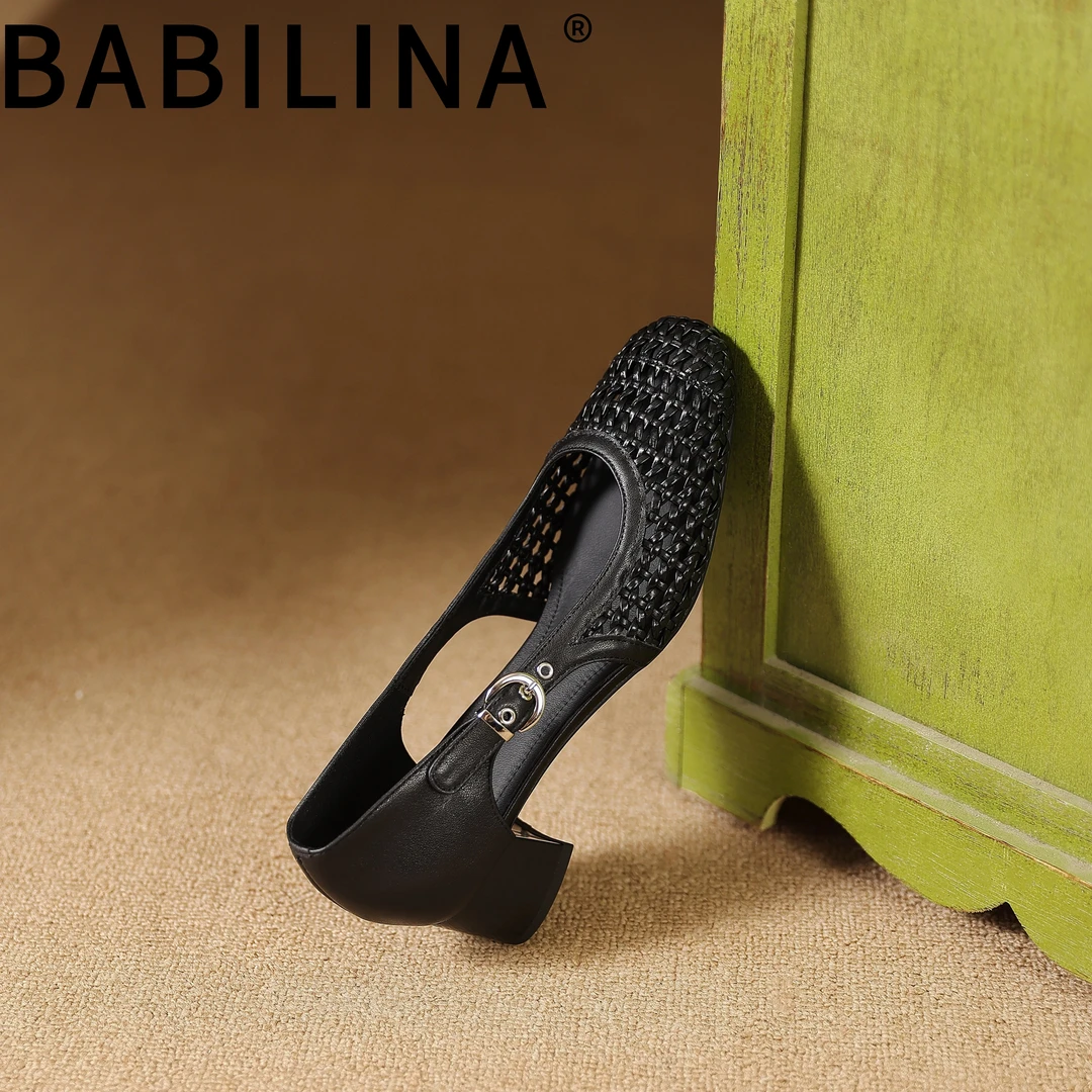 BABILINA【2025春季上新】牛皮/4cm/新款方头时尚女鞋气质