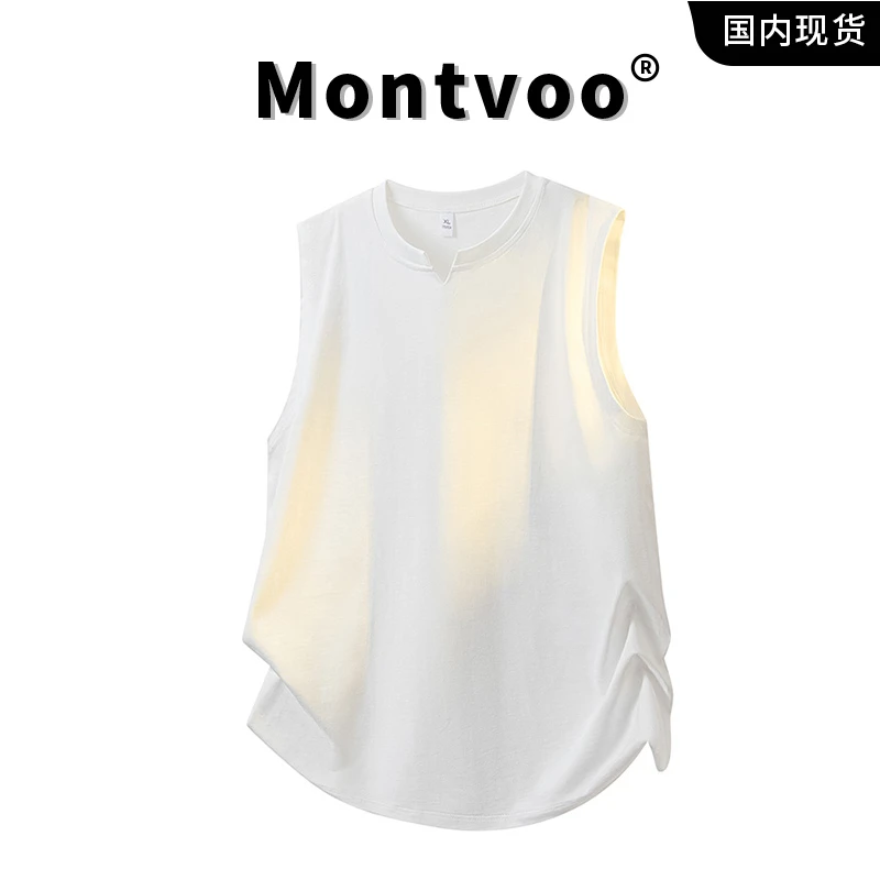 MTVO迈特优美式复古圆领纯色背心男夏季潮牌美式宽松无袖百搭背心