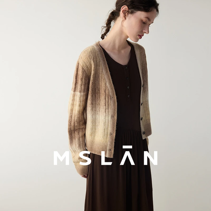 MSLAN【雅丹风】冬季新款复古渐变绵羊毛混纺纱慵懒风针织开衫