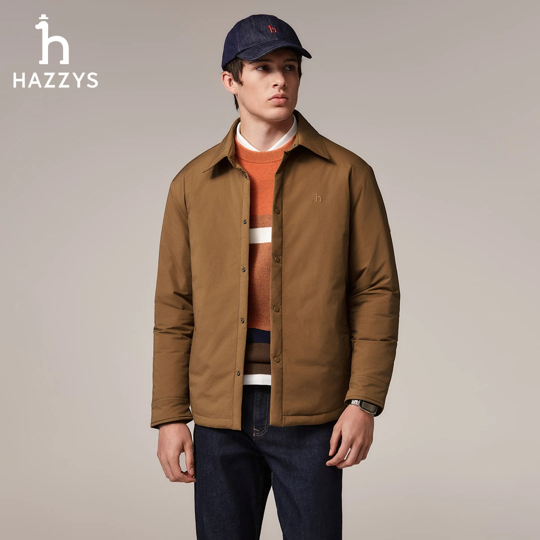 HAZZYS哈吉斯秋冬季男士保暖棉服时尚休闲翻领外套简约舒适棉衣